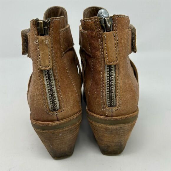 Eileen Fisher Ankle Booties Camel Tan Brown Leather Size 8 Strappy Back Zipper - Picture 7 of 15